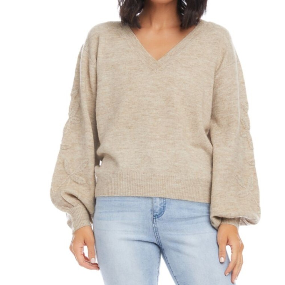 Karen Kane Embroidered Blouson Sleeve V-Neck Sweater Size M New With Tags